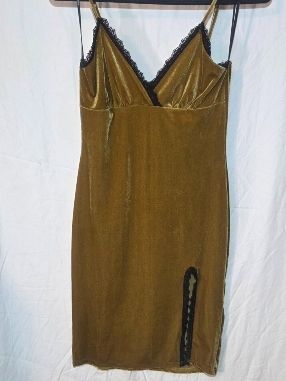 Mustard with black lace Velvet Forever 21 Slit Mini Dress